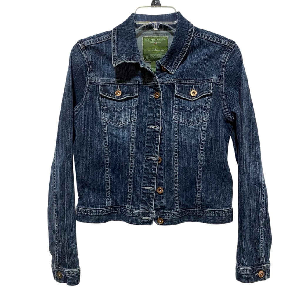 U.S. Polo Assn. Kids Dark Blue Denim Jacket Girls Size Large Trucker Jacket